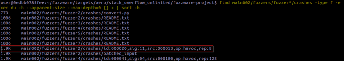 list of files sorted by smallest to largest, with the 20th crash as the smallest