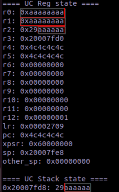 picture showing program counter value as 0x4c4c4c4c